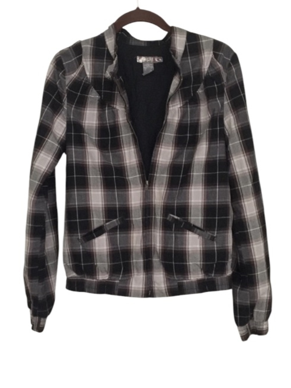 Split Lightweight Plaid Cotton Zip Up Skater Jacket Sz S